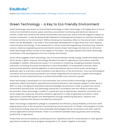 Green Technology – a Key to Eco Friendly Environment