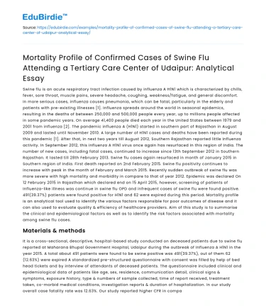 Swine Flu Mortality at Udaipur Tertiary Care: Analysis