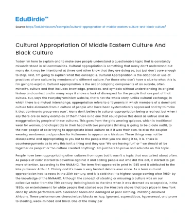 Cultural Appropriation Of Middle Eastern Culture And Black Culture