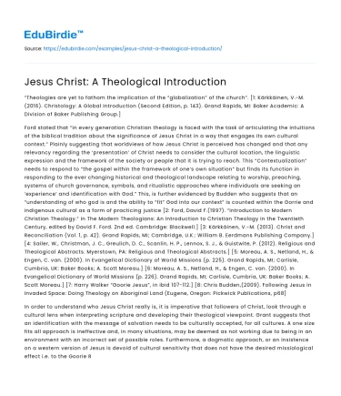 Jesus Christ: A Theological Introduction