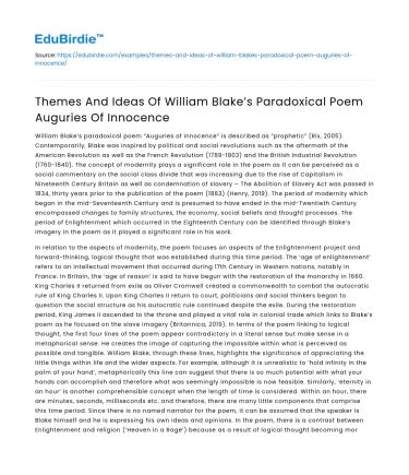 Themes And Ideas Of William Blake’s Paradoxical Poem Auguries Of Innocence