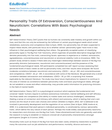 Personality Traits and Basic Needs Correlations