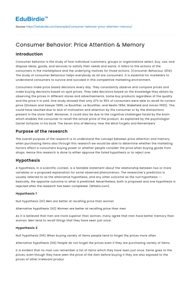 Consumer Behavior: Price Attention & Memory