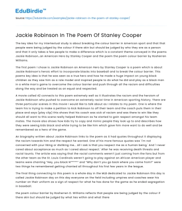 Jackie Robinson In The Poem Of Stanley Cooper