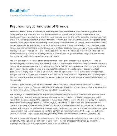 Psychoanalytic Analysis of Grendel