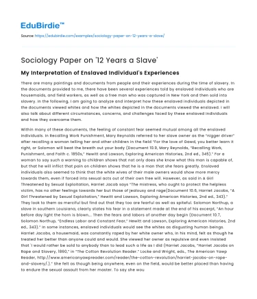 Sociology Paper on ’12 Years a Slave’