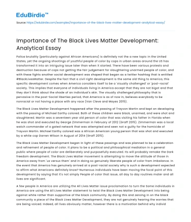 Importance of The Black Lives Matter Development: Analytical Essay
