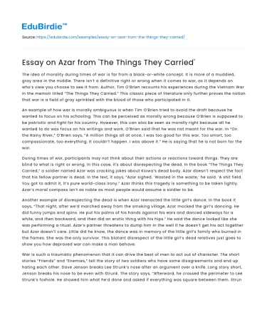 Essay on Azar from ‘The Things They Carried’