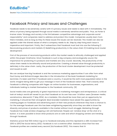 Facebook Privacy and Issues and Challenges