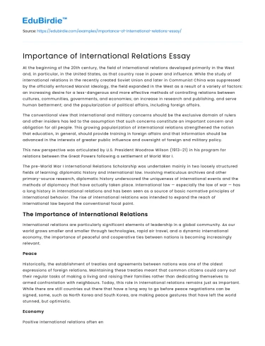 Importance of International Relations Essay