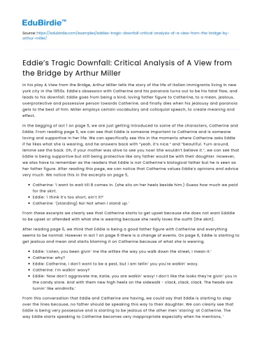 Eddie’s Downfall: A View from the Bridge Analysis
