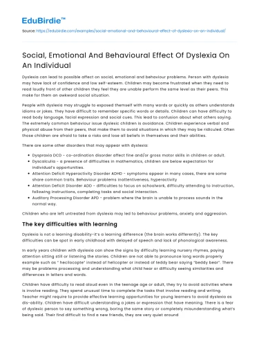 Dyslexia’s Impact on Social and Emotional Well-Being