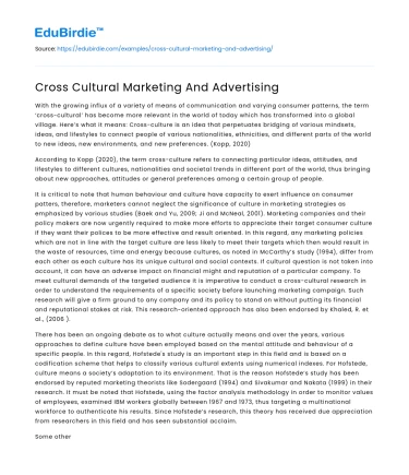 Cross Cultural Marketing And Advertising