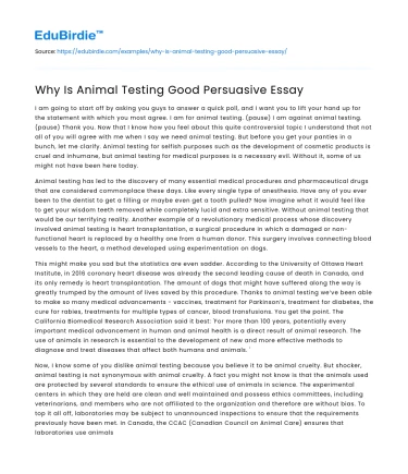 Why Is Animal Testing Good Persuasive Essay