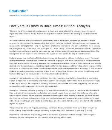 Fact Versus Fancy in Hard Times: Critical Analysis