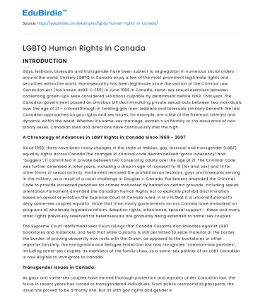 LGBTQ Human Rights In Canada
