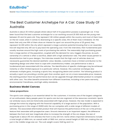 The Best Customer Archetype For A Car: Case Study Of Australia