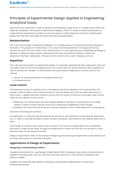 Principles of Experimental Design Applied to Engineering