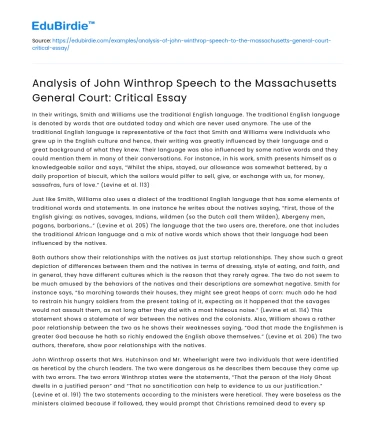 John Winthrop’s Speech: Critical Analysis