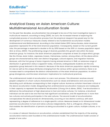 Asian American Culture: Multidimensional Acculturation Scale