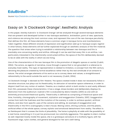 Essay on ‘A Clockwork Orange’: Aesthetic Analysis