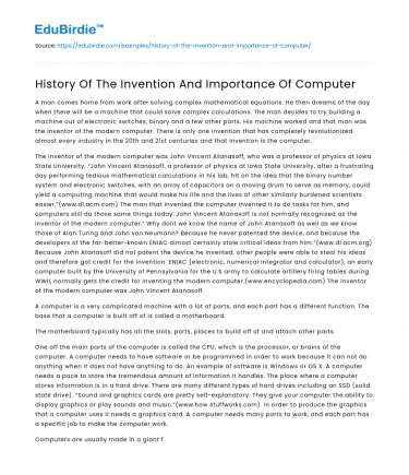 History Of The Invention And Importance Of Computer