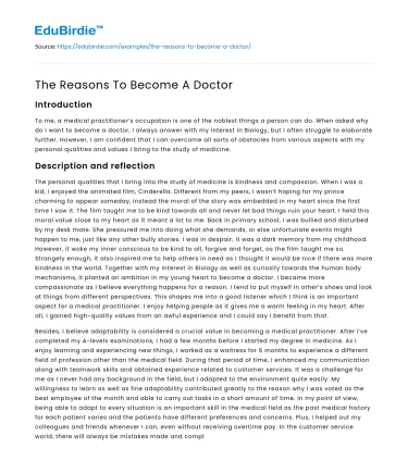 The Reasons To Become A Doctor