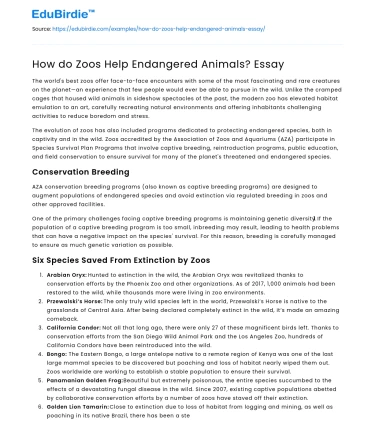 How do Zoos Help Endangered Animals? Essay