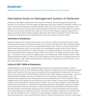 Descriptive Essay on Management System of Starbucks
