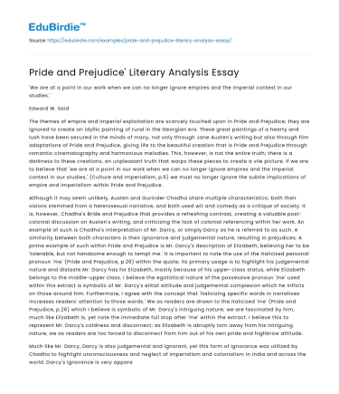 Pride and Prejudice’ Literary Analysis Essay
