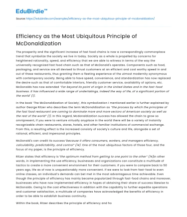Efficiency as the Most Ubiquitous Principle of McDonaldization