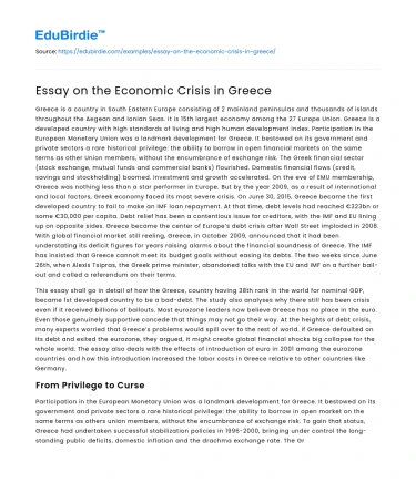 Essay on the Economic Crisis in Greece
