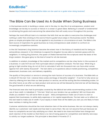 The Bible Can Be Used As A Guide When Doing Business