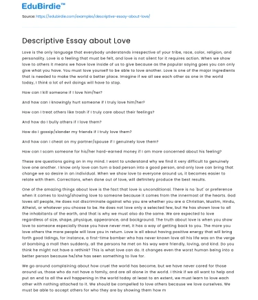 Descriptive Essay about Love