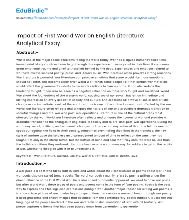 Impact of First World War on English Literature: Analytical Essay