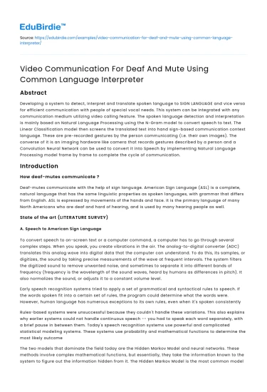 Video Communication For Deaf And Mute Using Common Language Interpreter