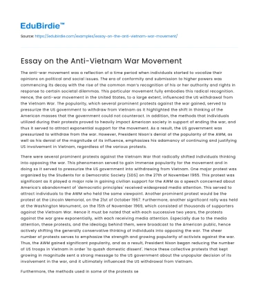 Essay on the Anti-Vietnam War Movement