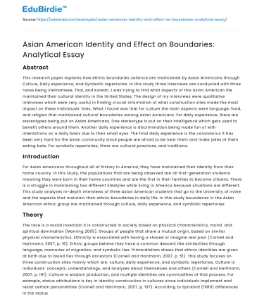 Asian American Identity and Effect on Boundaries: Analytical Essay