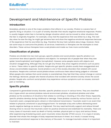 Development and Maintenance of Specific Phobias