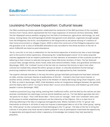 Louisiana Purchase Exposition: Cultural Issues