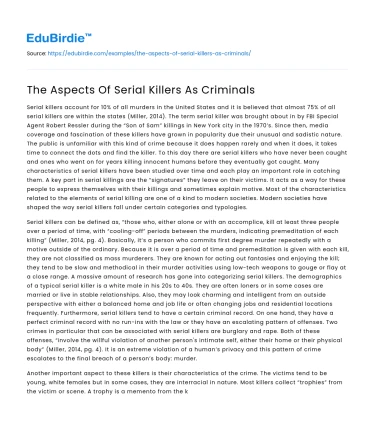 The Aspects Of Serial Killers As Criminals