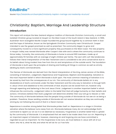 Christianity: Baptism, Marriage And Leadership Structure