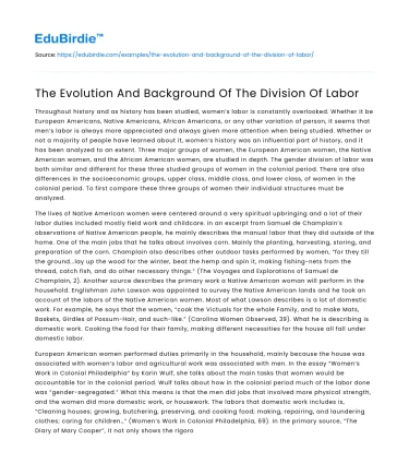 The Evolution And Background Of The Division Of Labor