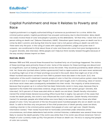 Capital Punishment and How it Relates to Poverty and Race