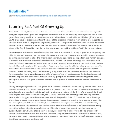 Learning As A Part Of Growing Up