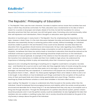 The Republic’: Philosophy of Education