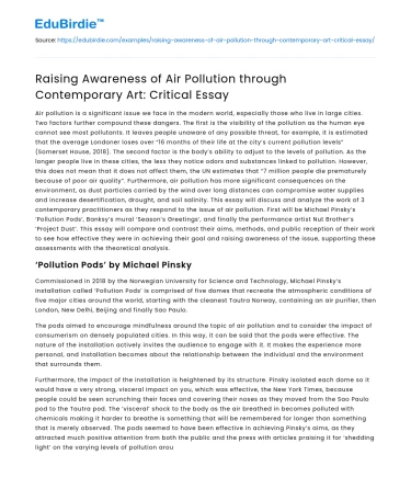 Air Pollution Awareness Through Contemporary Art