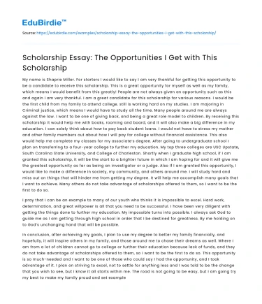 Scholarship Essay: The Opportunities I Get with This Scholarship