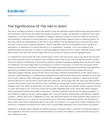 The Significance Of The Veil In Islam