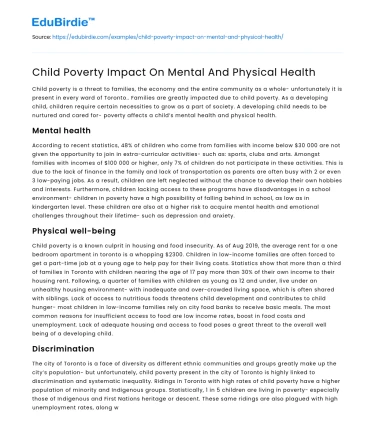 Child Poverty Impact On Mental And Physical Health